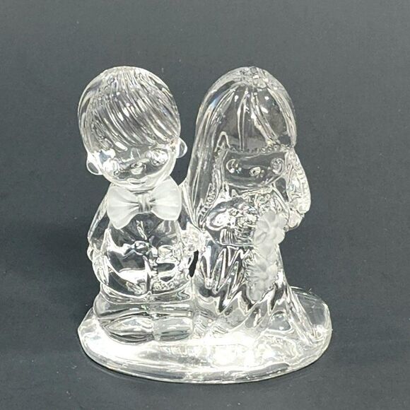 1989 Precious Moments Bride & Groom Lord Bless You & Keep You Crystal Figurine - Picture 1 of 10